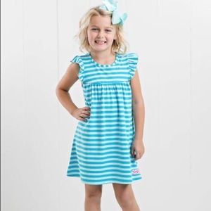 Ruffle Girl Robin’s Egg Blue Stripe Pearl Dress